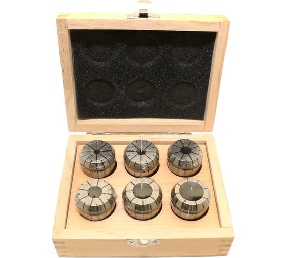 Изображение товара Набор цанг ER32, 6 шт, 6-20 мм, в деревянной упаковке, DIN 6499B CNIC 27999