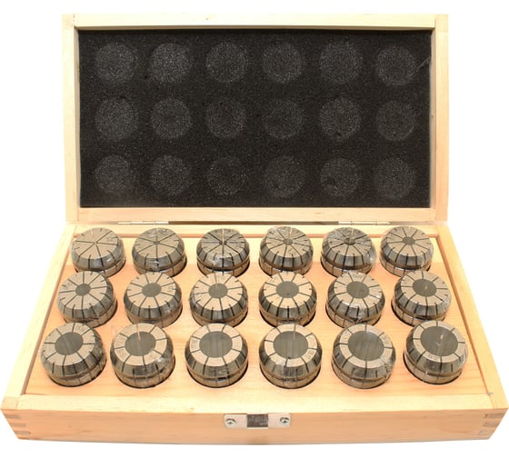 Изображение товара Набор цанг ER32, 18 шт, 3-20 мм, в деревянной упаковке, DIN 6499B CNIC 29893