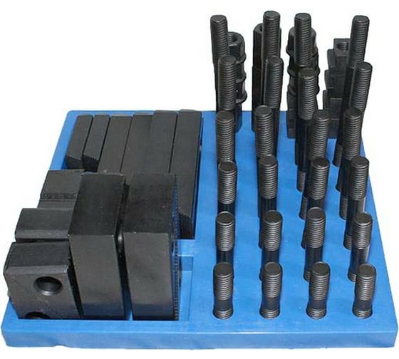 Изображение товара Набор клиновых ступенчатых прижимов (58 предметов, паз 19.7 мм, М18x2.5 мм, пластиковая подставка, YT-0210) CNIC 70287