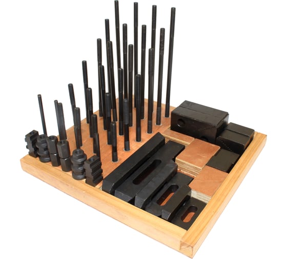 Изображение товара Набор клиновых ступенчатых прижимов (58 предметов, паз 19.7 мм, М18x2.5 мм, деревянная подставка, YT-0410) CNIC 45713