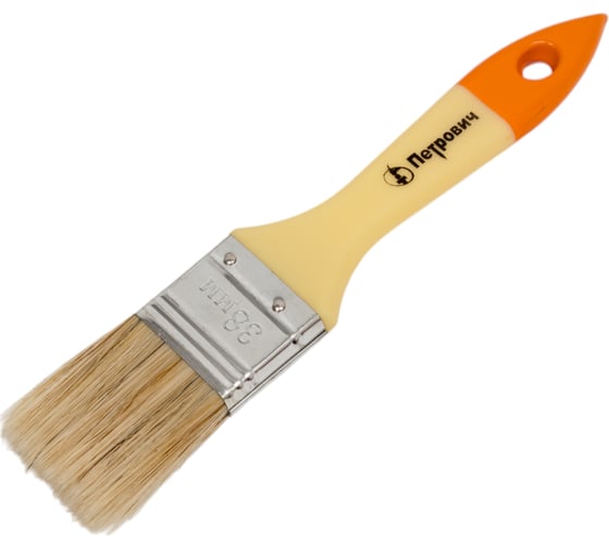 Изображение товара Плоская кисть Петрович 38 мм, натуральная щетина, пластиковая ручка 4100015203