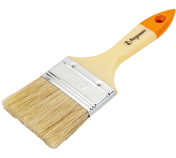 Изображение товара Плоская кисть Петрович 63 мм, натуральная щетина, пластиковая ручка 4100015205