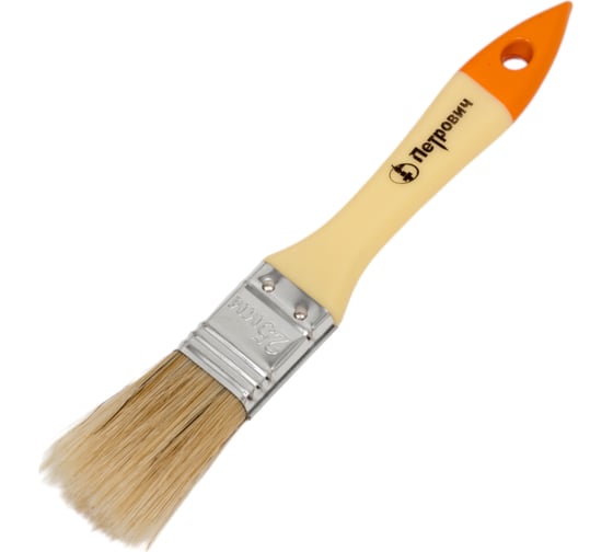 Изображение товара Плоская кисть Петрович 25 мм, натуральная щетина, пластиковая ручка 4100015202