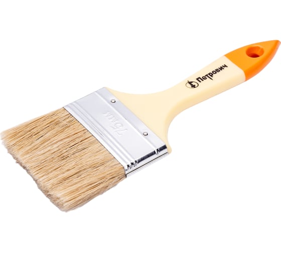 Изображение товара Плоская кисть Петрович 75 мм, натуральная щетина, пластиковая ручка 4100015206
