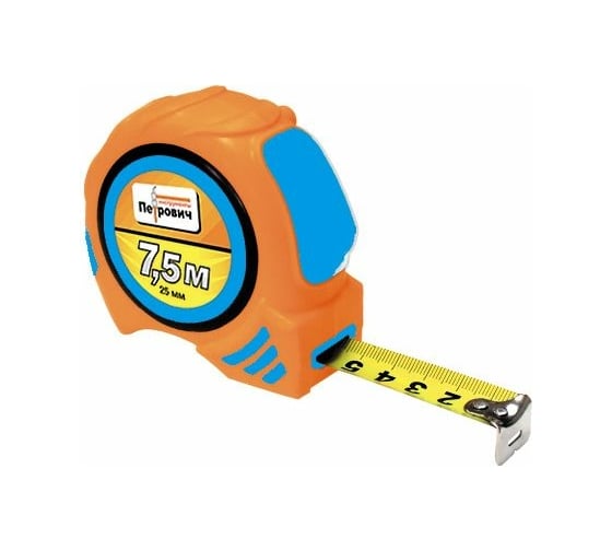 Изображение товара Рулетка Петрович П069-0725 в обрезиненном корпусе, AUTOLOCK, 7.5 м, 25 мм 4100003148