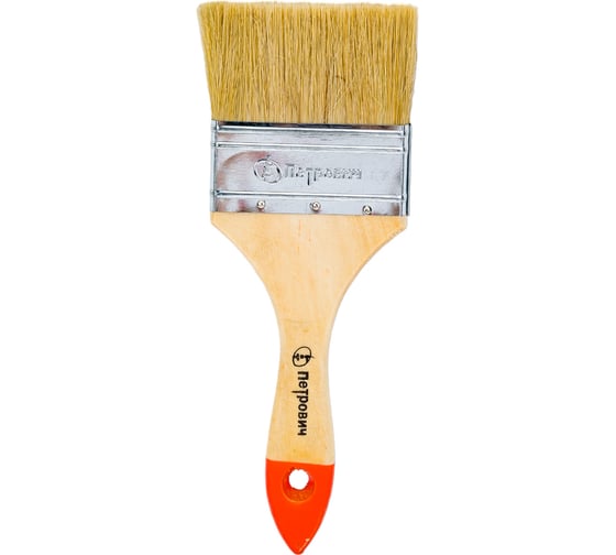 Изображение товара Плоская кисть Петрович 75 мм, натуральная щетина, деревянная лакированная ручка 4100000190