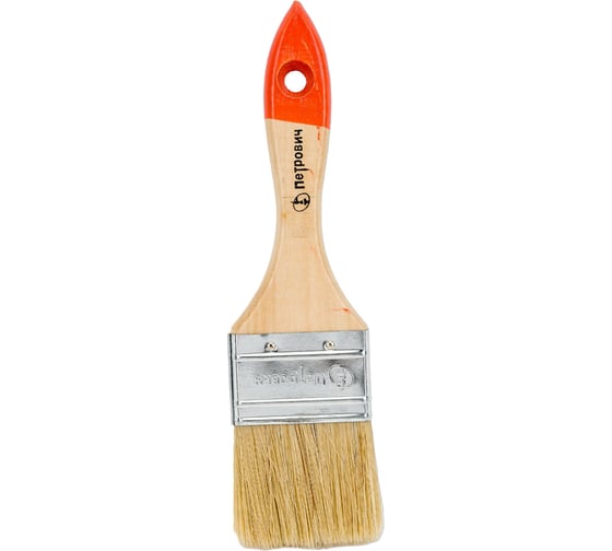 Изображение товара Плоская кисть Петрович 50 мм, натуральная щетина, деревянная лакированная ручка 4100000187