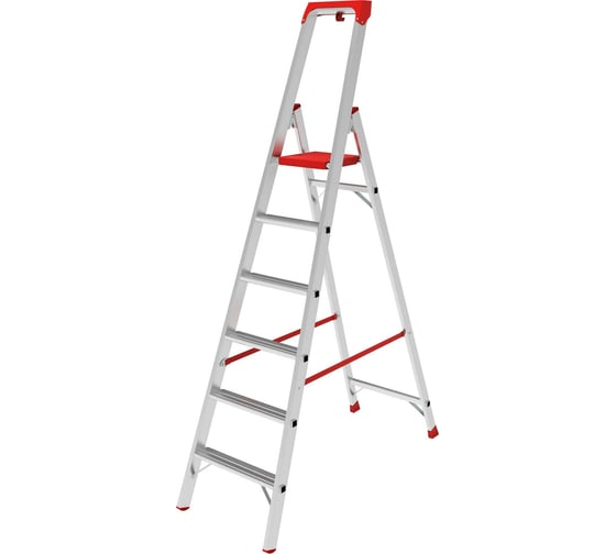 Изображение товара Индустриальная алюминиевая стремянка с развальцованными ступенями и органайзером Новая Высота NV5115 1x6 ступеней 5115106
