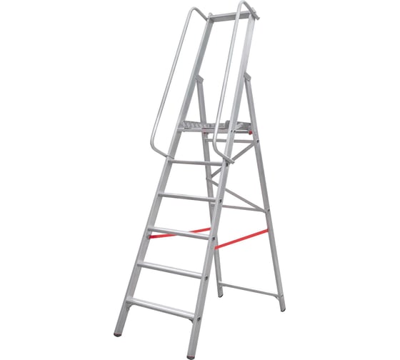 Изображение товара Индустриальная алюминиевая стремянка с развальцованными ступенями Новая Высота площадка 400х400 мм, поручни NV5170 1x7 ступеней 5170107