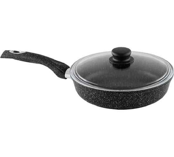 Изображение товара Сковорода Горница 280/55 мм, пластиковая ручка, антипригарное покрытие гранит, с крышкой ТП8097