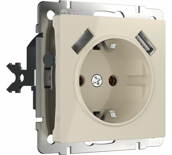 Изображение товара Розетка с заземлением, шторками и USBх2 WERKEL W1171503/ (слоновая кость) a051486