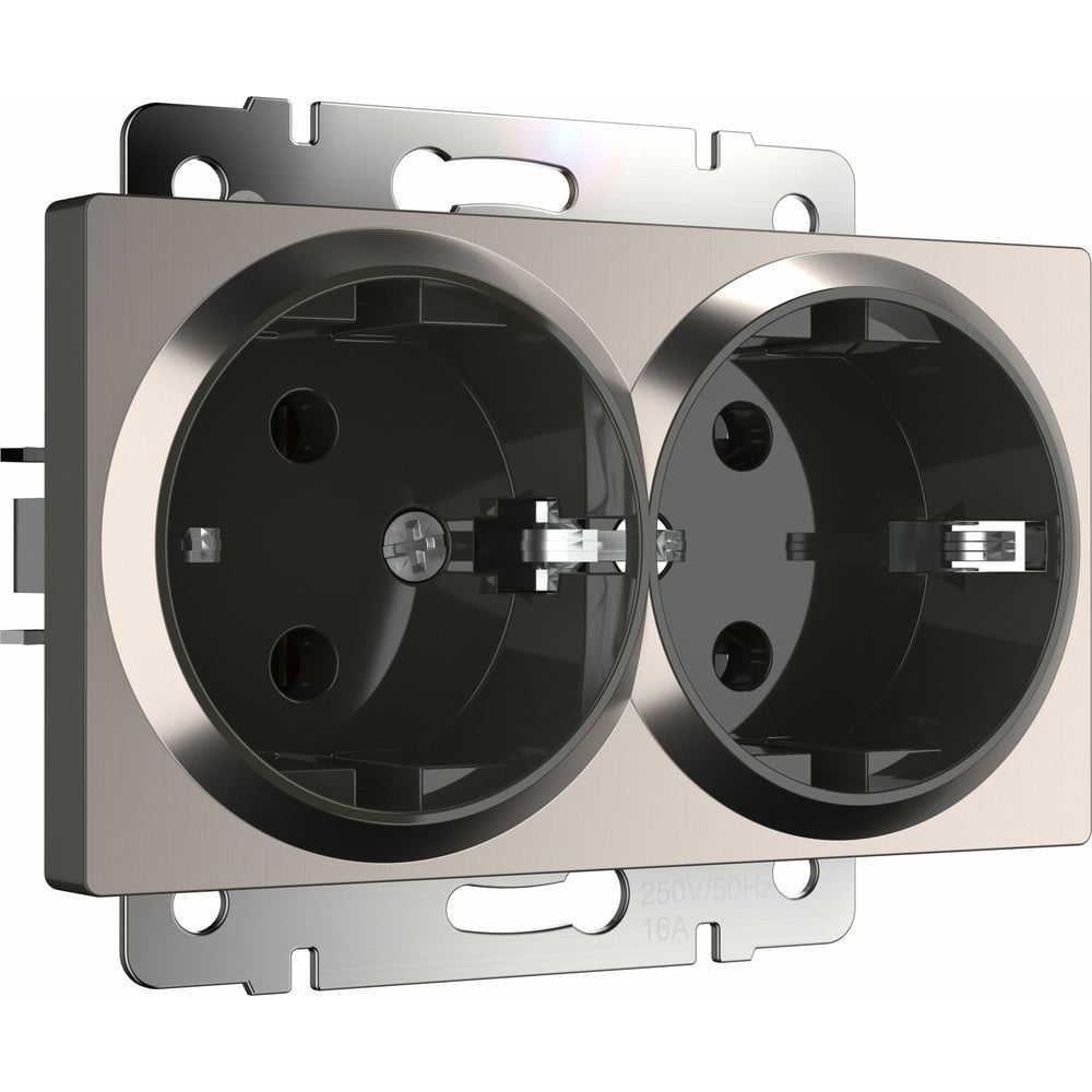 Изображение товара Двойная розетка WERKEL W1172002 с заземлением в глянцевом никеле для дома и офиса