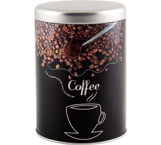 Изображение товара Металлическая банка с крышкой Mallony круглая объем 900 мл дизайн Кофе 008616