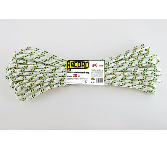 Изображение товара Фал RECORD плетеный, с/с, ПП, 16 пр., d=8 мм, 20 м, крап., моток ПП16НК4x7