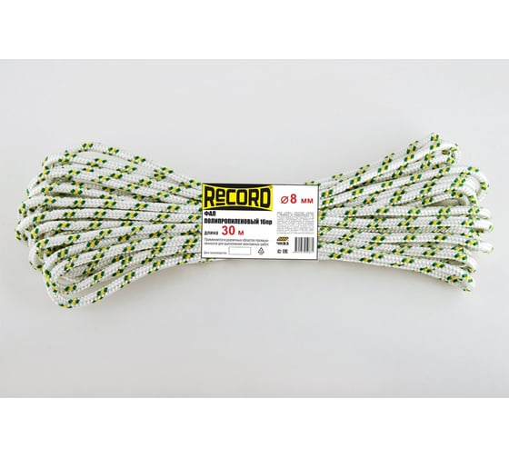 Изображение товара Фал RECORD плетеный, с/с, ПП, 16 пр., d=8 мм, 30 м, крап., моток 4680253050661