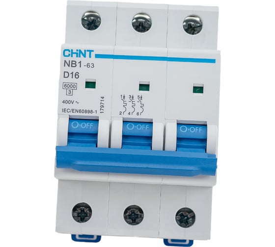 Изображение товара Автоматический модульный выключатель CHINT 3п D 16А 6кА NB1-63 (R) 179714