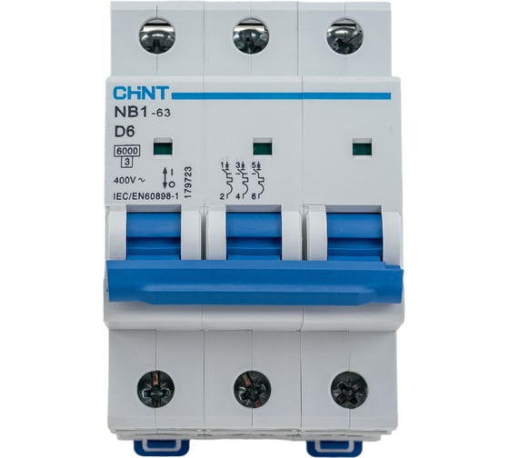 Изображение товара Автоматический модульный выключатель CHINT 3п D 6А 6кА NB1-63 (R) 179723