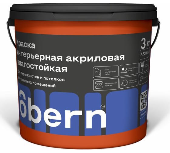 Изображение товара Краска интерьерная влагостойкая Obern 3 кг 17549