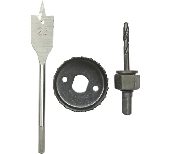 Изображение товара Набор (3 шт; кольцевая пила 54 мм, сверло перовое 22 мм, направляющее сверло 6 мм) EКТО DN-039