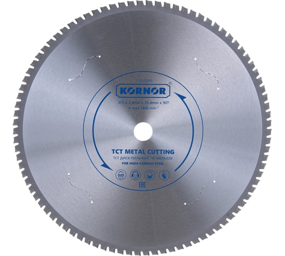 Изображение товара Диск пильный по металлу 355 мм, TCT, для высокоуглеродистой и нержавеющей стали KORNOR 11355090