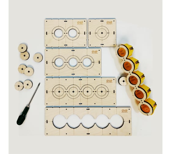 Изображение товара Комплект шаблонов для сверления подрозетников 5 шт, 68 мм, толщина 8 мм, расстояние 71 мм РОТОР Shablon-v3-68
