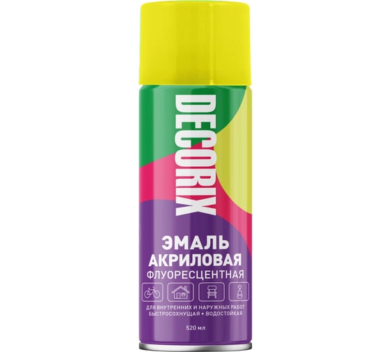 Изображение товара Аэрозольная эмаль Decorix (флуоресцентная; матовая; акриловая; желтый; 520 мл) 0102-01 DX