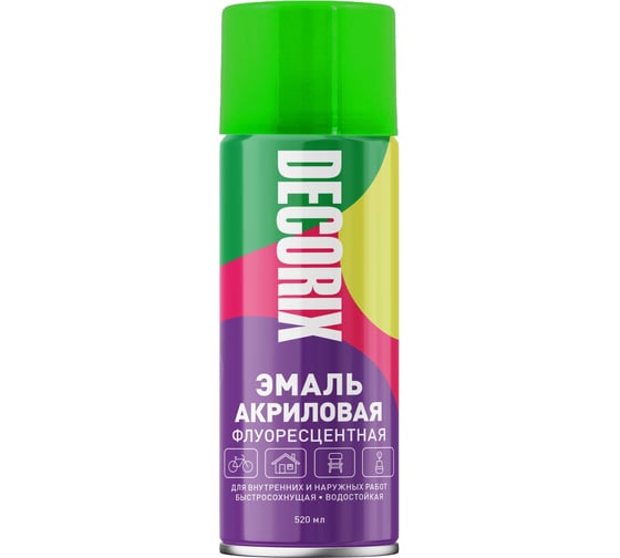 Изображение товара Аэрозольная эмаль Decorix (флуоресцентная; матовая; акриловая; зеленый; 520 мл) 0102-04 DX