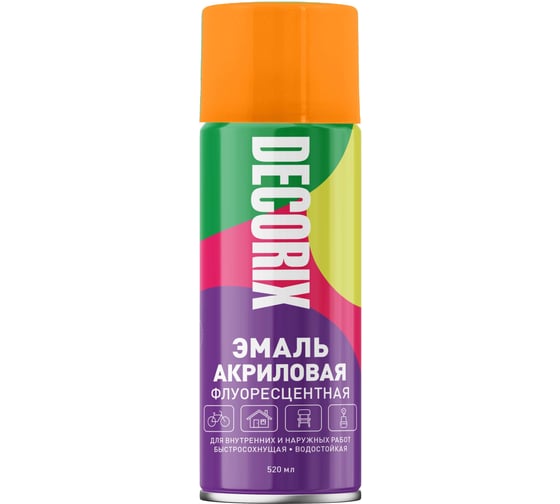 Изображение товара Аэрозольная эмаль Decorix (флуоресцентная; матовая; акриловая; оранжевый; 520 мл) 0102-02 DX