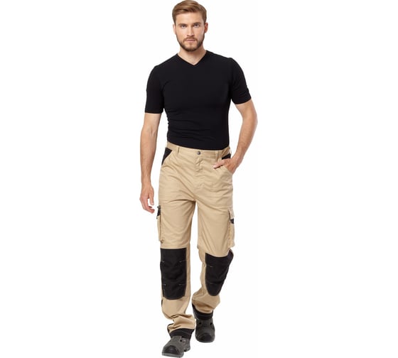 Изображение товара Брюки Эксперт Спецодежда Велар бежевый/черный, р. 44-46, рост 182-188 6446000066037