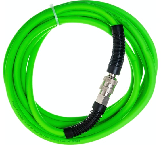 Изображение товара Шланг эластичный резиновый с защитой от перегибов на концах (5 м, 6х12 мм, ПВХ покрытие, быстросъемные соединения) Pegas pneumatic 4931