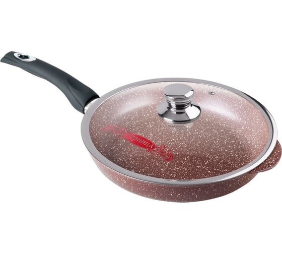 Изображение товара Сковорода Горница 240/55 мм, пластиковая ручка, с крышкой, антипригарное покрытие, шоколад ТП9382