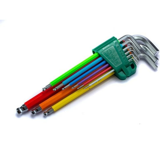 Изображение товара Шестигранники SATA 9 предметов, сферические концы цветные, пластиковый блистер S2 09101CH