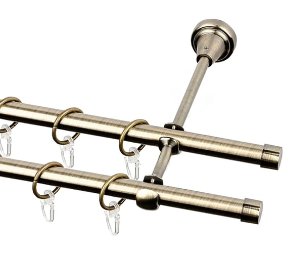 Изображение товара Двухрядный металлический карниз Эскар, наконечник-заглушка, золото антик, D16 мм, 280 см 21648528055