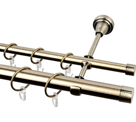 Изображение товара Двухрядный металлический карниз Эскар, наконечник-заглушка, золото антик, D16/25 мм, 400 см 2162548540055