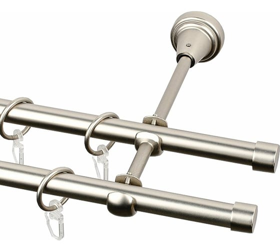 Изображение товара Двухрядный металлический карниз Эскар, наконечник-заглушка, матовый никель, D16 мм, 240 см 21647524055