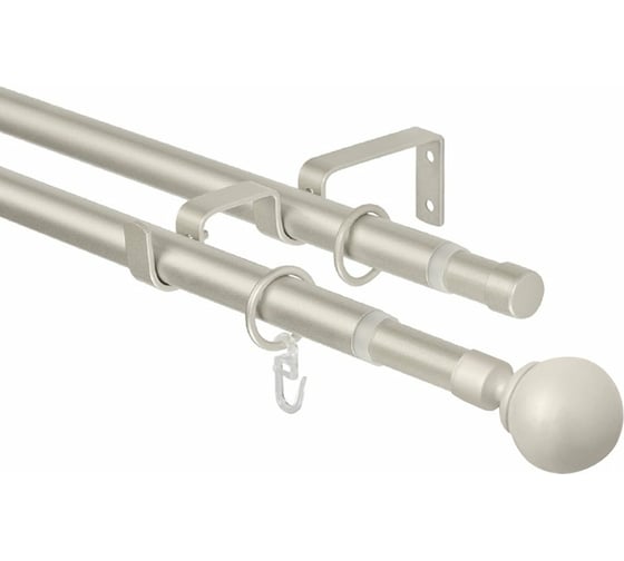 Изображение товара Телескопический двухрядный карниз Эскар, наконечник Классика, матовый никель, 16/19 мм, 160-320 см 3332161947550