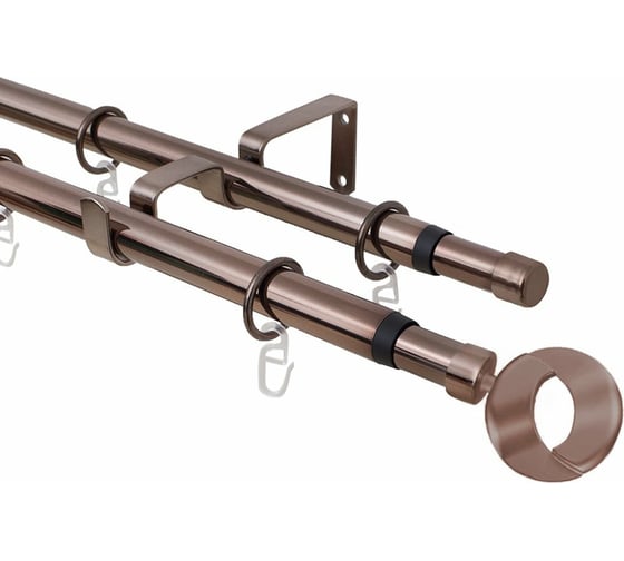 Изображение товара Телескопический двухрядный карниз Эскар, наконечник Кольцо, коньяк, 16/19 мм, 160-320 см 3332161949554