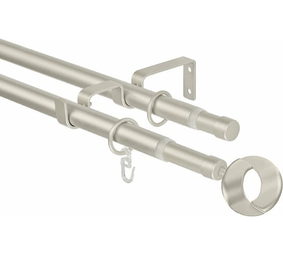 Изображение товара Телескопический двухрядный карниз Эскар, наконечник Кольцо, матовый никель, 16/19 мм, 160-320 см 3332161947554