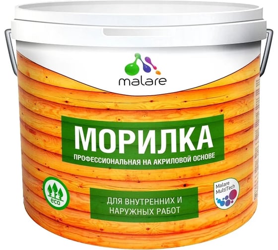 Изображение товара Профессиональная морилка MALARE Professional для дерева, для любых деревянных поверхностей, акриловая, быстро сохнет без запаха, цвет калужница, 9 кг 2036770257861