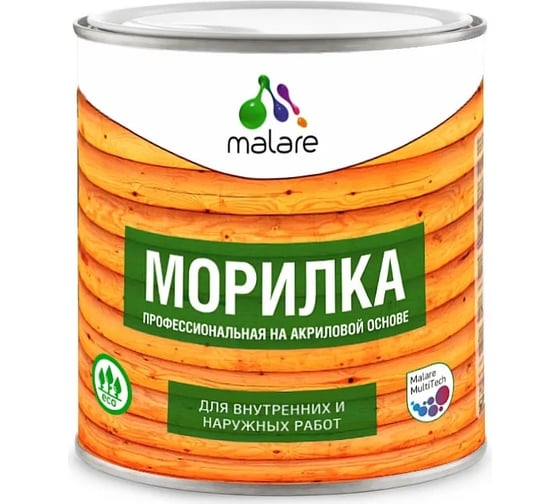 Изображение товара Профессиональная морилка MALARE Professional для дерева, для любых деревянных поверхностей, акриловая, быстро сохнет без запаха, цвет груша, 0,9 кг 2036768286866
