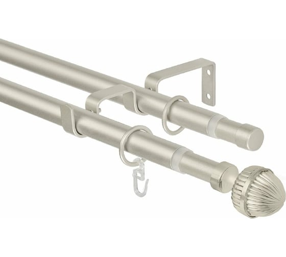Изображение товара Телескопический двухрядный карниз Эскар, наконечник Орех, матовый никель, 16/19 мм,160-320 см 3332161947551