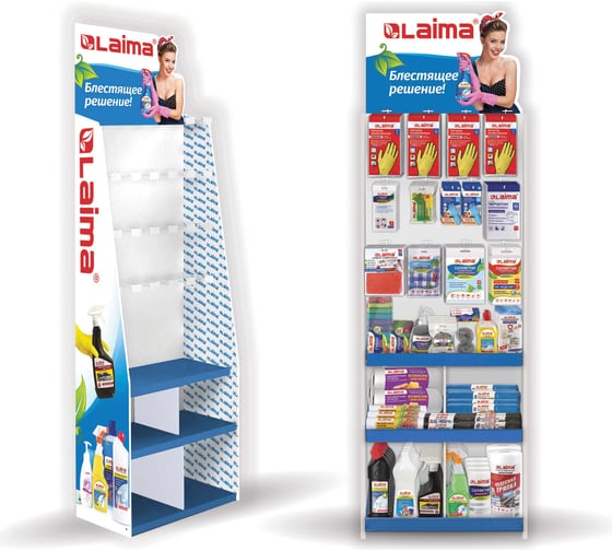 Изображение товара Стойка для размещения товара LAIMA напольная, усиленная, 200x60x40 см, 3 полки, 25 крючков 504873