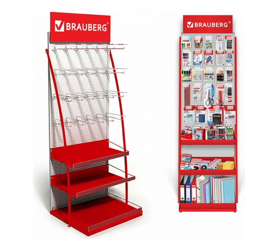 Изображение товара Напольная стойка для размещения товара BRAUBERG 2050x600x500 мм, 25 крючков, 3 полки 504874