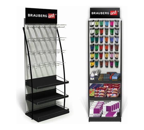 Изображение товара Напольная стойка для размещения товара BRAUBERG ART, 2050x600x500 мм, 25 крючков, 3 полки 504875