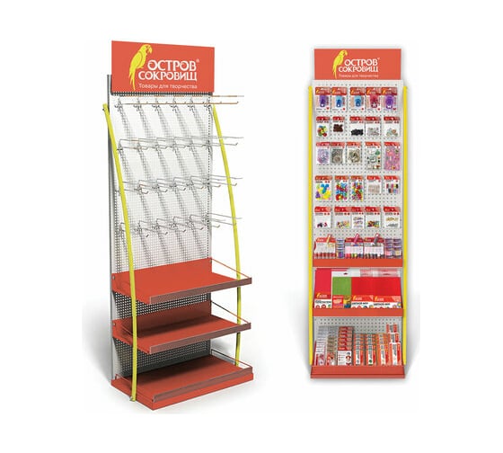 Изображение товара Напольная стойка для размещения товара Остров сокровищ 2050x600x500 мм, 25 крючков, 3 полки 504877