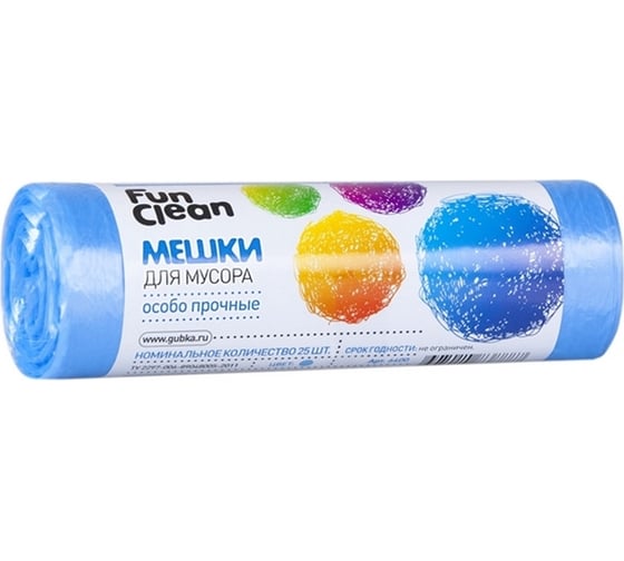 Изображение товара Мешки для мусора "Особо прочные" 35 л, 25 шт, голубые, ролик Fun Clean 6400