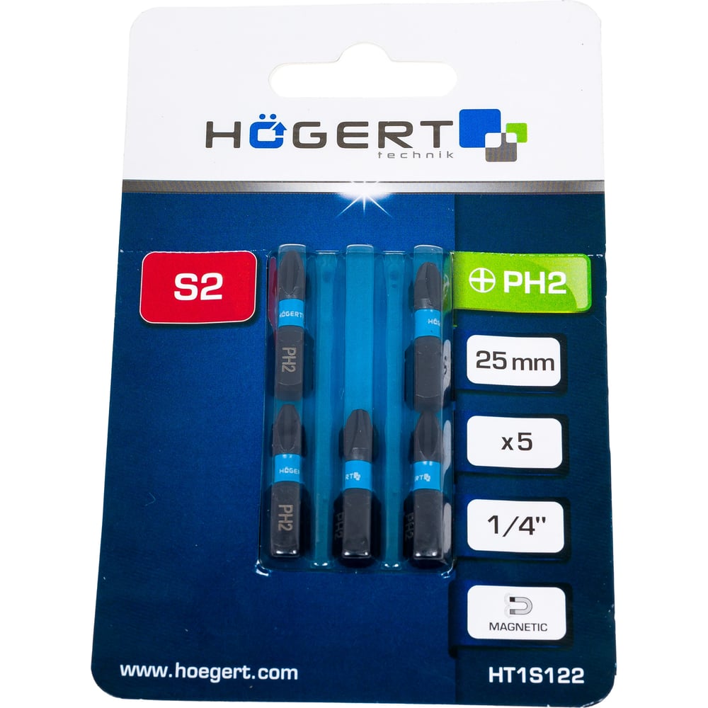 Биты ударные PH2, 25 мм, сталь S2, 5 шт HOEGERT TECHNIK HT1S122