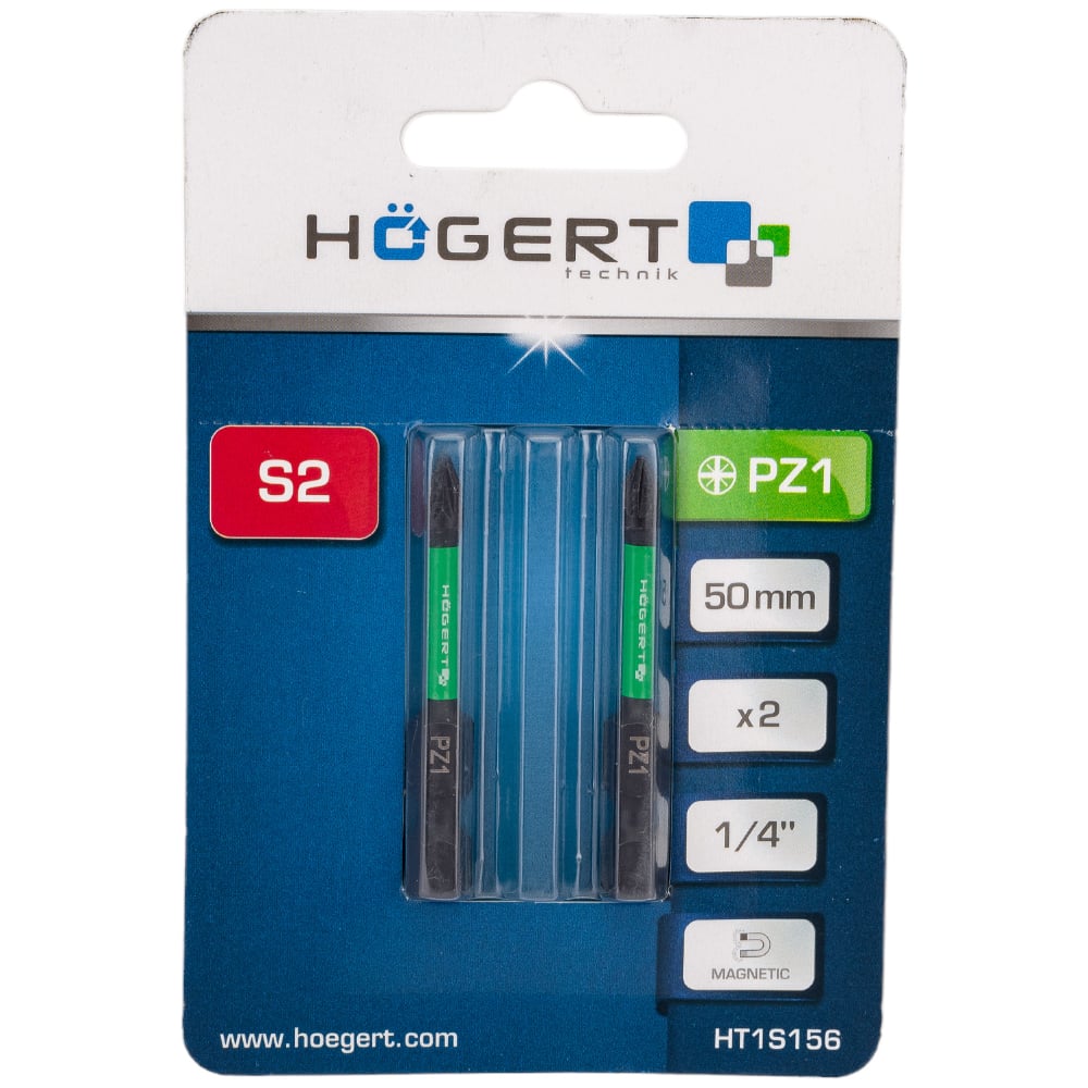 Биты ударные PZ1, 50 мм, сталь S2, 2 шт HOEGERT TECHNIK HT1S156
