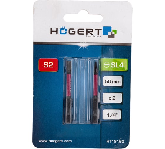 Изображение товара Биты ударные SL4, 50 мм, сталь S2, 2 шт HOEGERT TECHNIK HT1S160