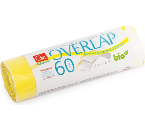 Изображение товара Пакеты для мусора с завязками OVER LAP 60 л, 10 шт в рулоне, 3 шт в упаковке GRIFON 101-098/1_3